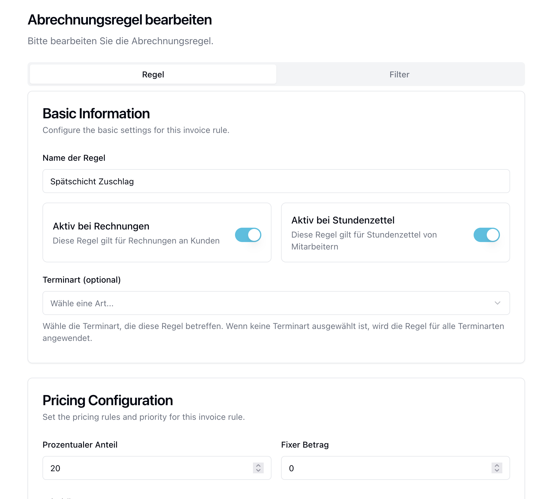 Konfiguration von Abrechnungsregeln